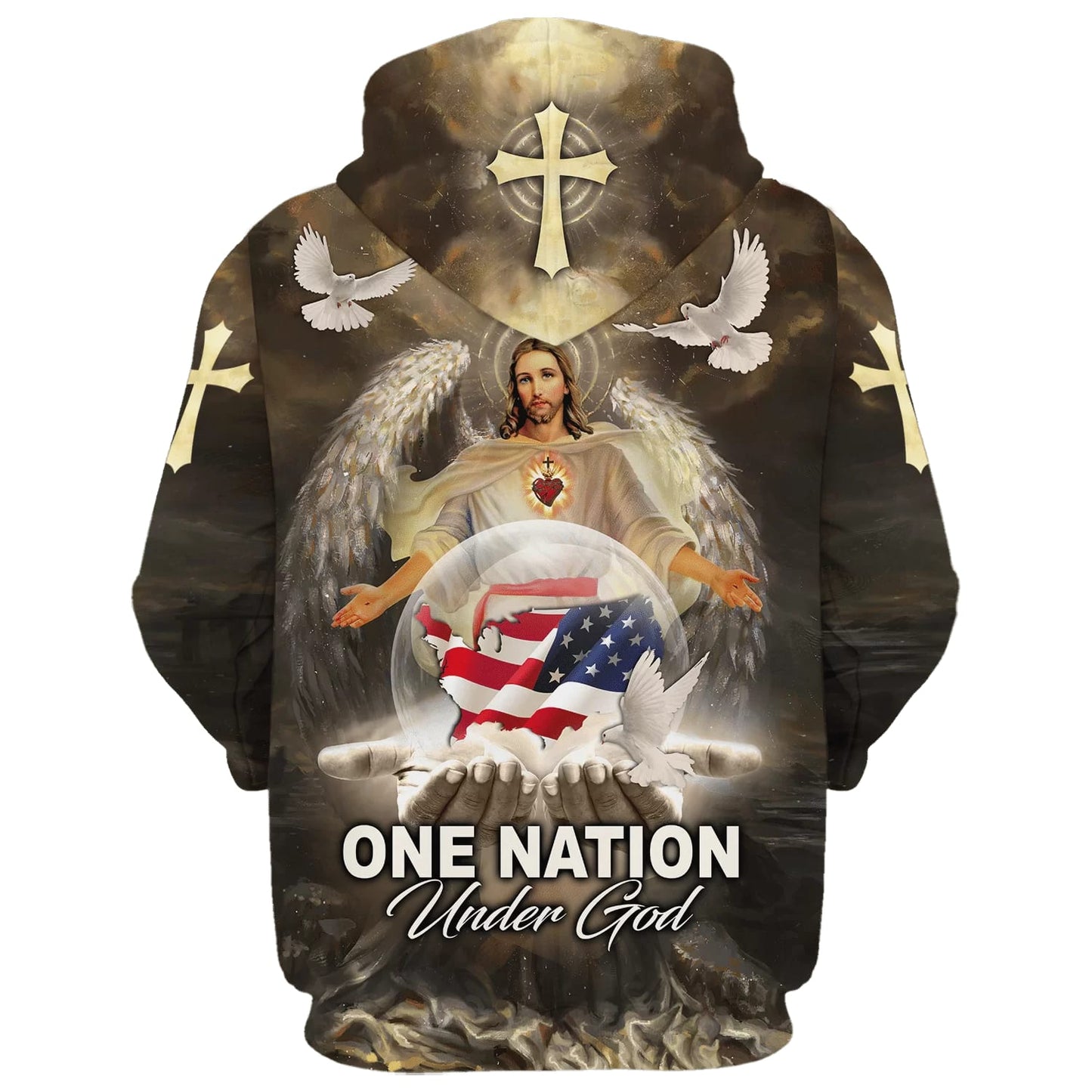 Jesus Eagle American Flag One Nation Under God Hoodies - Jesus Hoodie - Men & Women Christian Hoodie - 3D Printed Hoodie