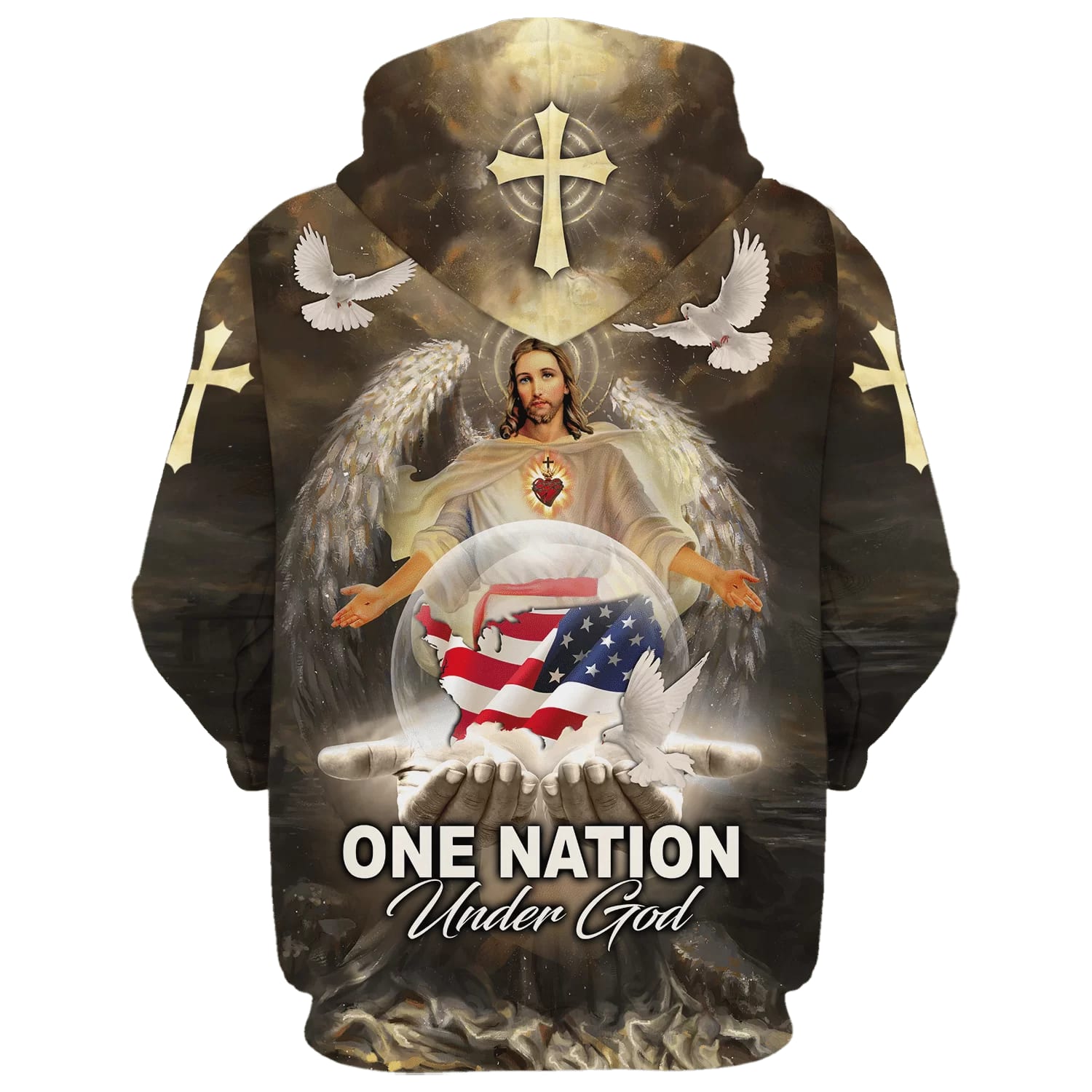 Jesus Eagle American Flag One Nation Under God Hoodies - Jesus Hoodie - Men & Women Christian Hoodie - 3D Printed Hoodie