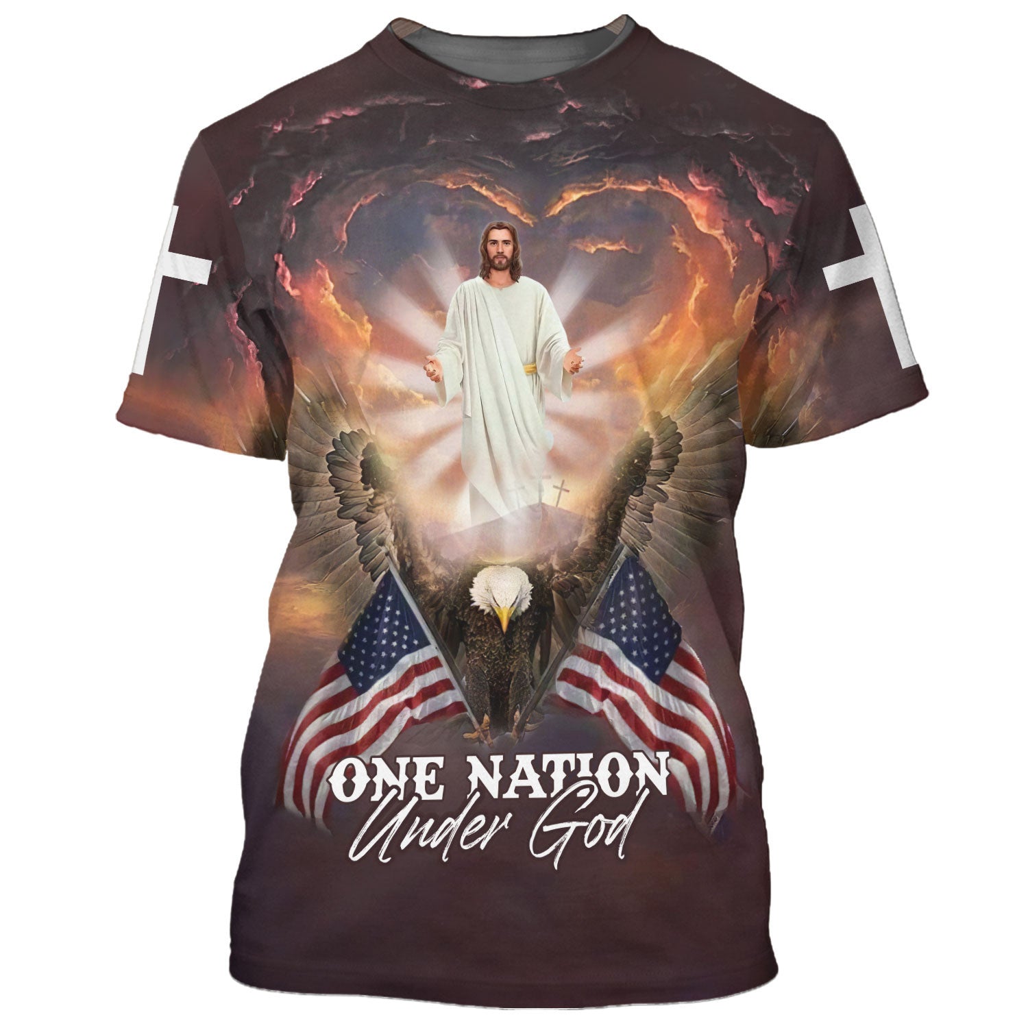 Jesus Eagle One Nation Under God 3D All Over Printed Shirt for Men and Women