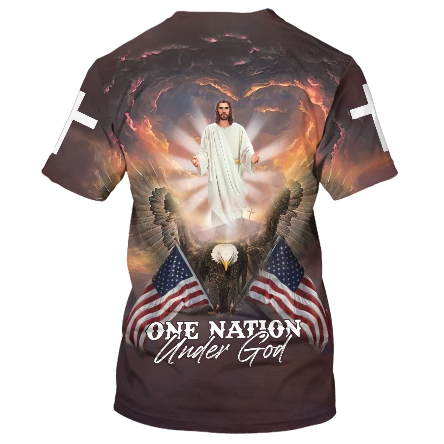 Jesus Eagle One Nation Under God 3D All Over Printed Shirt for Men and Women