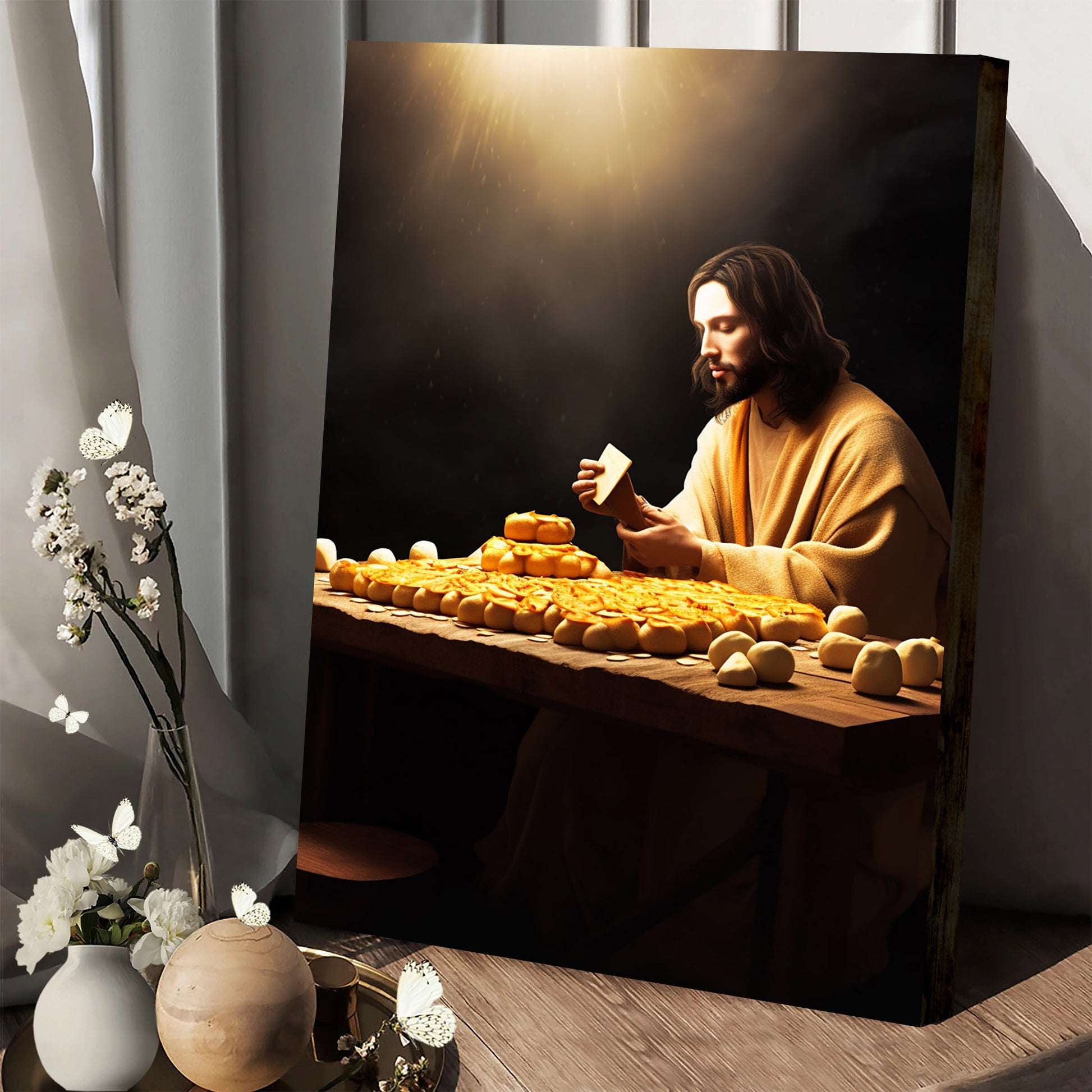 Jesus Eating Bread At A Table - Canvas Picture - Jesus Christ Canvas - Christian Wall Art