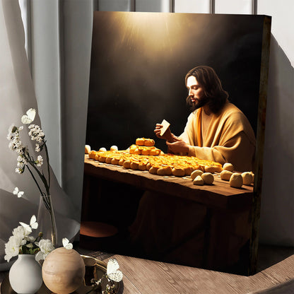 Jesus Eating Bread At A Table - Canvas Picture - Jesus Christ Canvas - Christian Wall Art