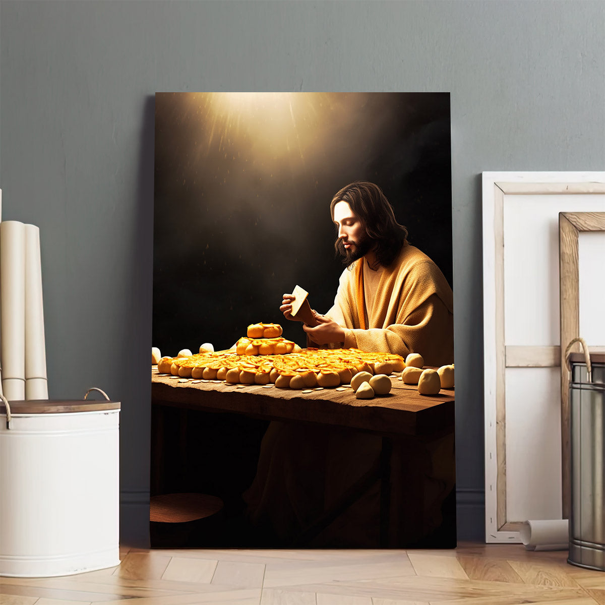 Jesus Eating Bread At A Table - Canvas Picture - Jesus Christ Canvas - Christian Wall Art