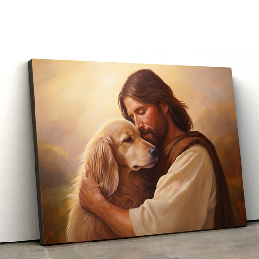Jesus Embracing A Dog - Canvas Picture - Jesus Christ Canvas - Christian Wall Art