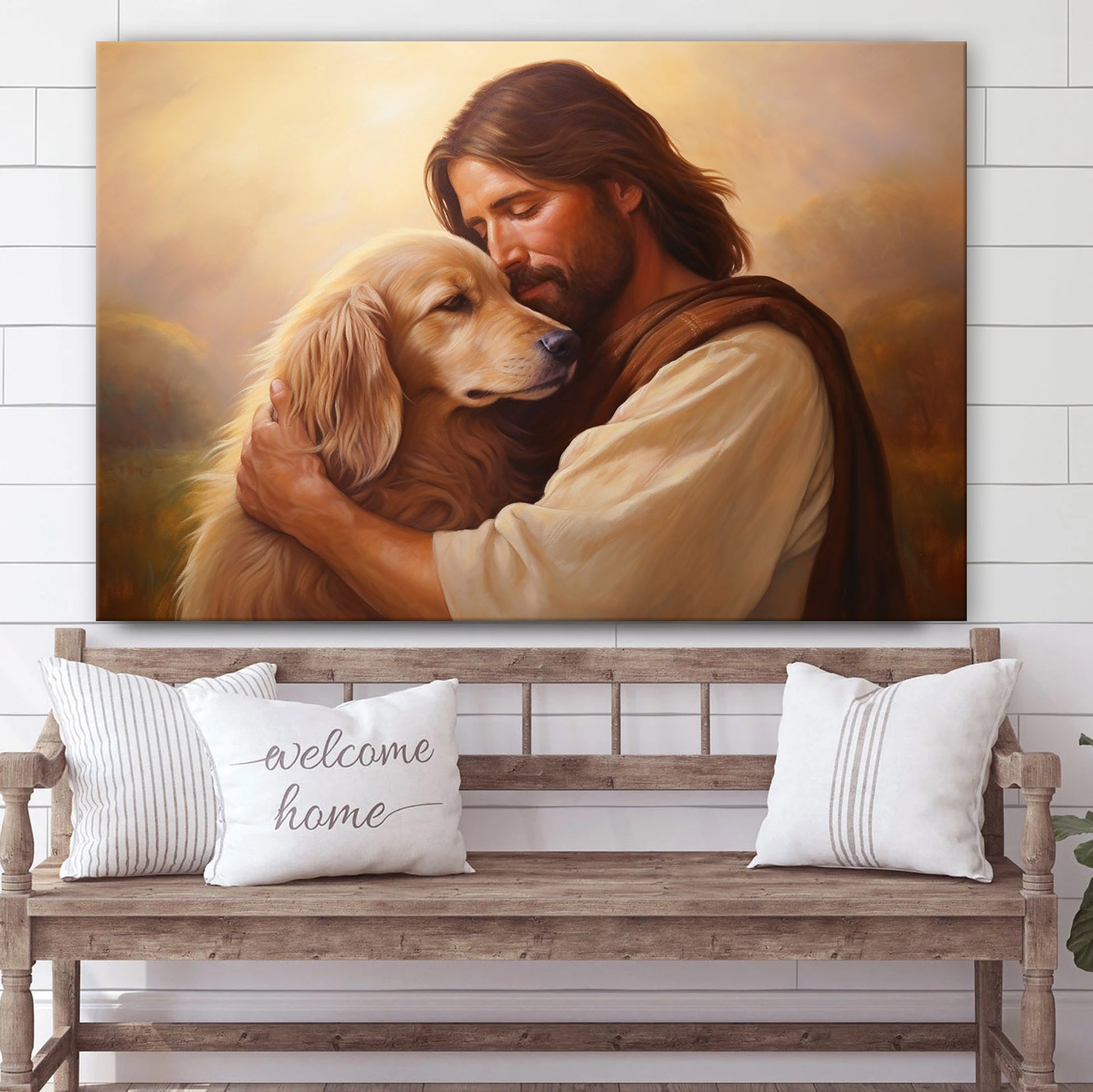 Jesus Embracing A Dog - Canvas Picture - Jesus Christ Canvas - Christian Wall Art