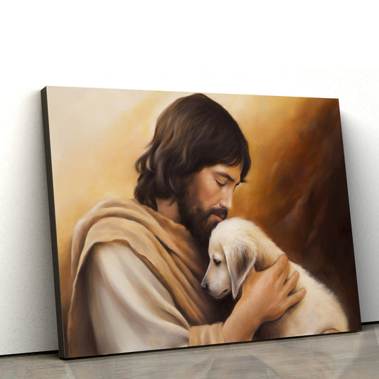 Jesus Embracing A Dog 1 - Canvas Picture - Jesus Christ Canvas - Christian Wall Art