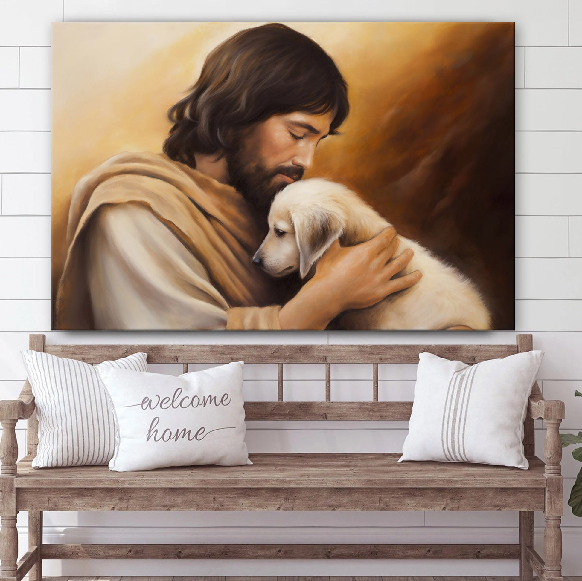 Jesus Embracing A Dog 1 - Canvas Picture - Jesus Christ Canvas - Christian Wall Art