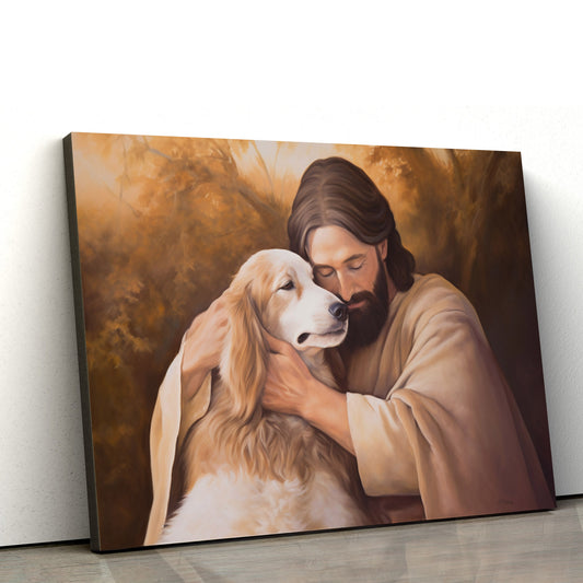 Jesus Embracing A Dog 2 - Canvas Picture - Jesus Christ Canvas - Christian Wall Art