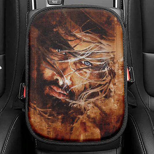 Jesus Face Seat Box Cover, Jesus Portrait Car Center Console Cover, Christian Car Interior Accessories
