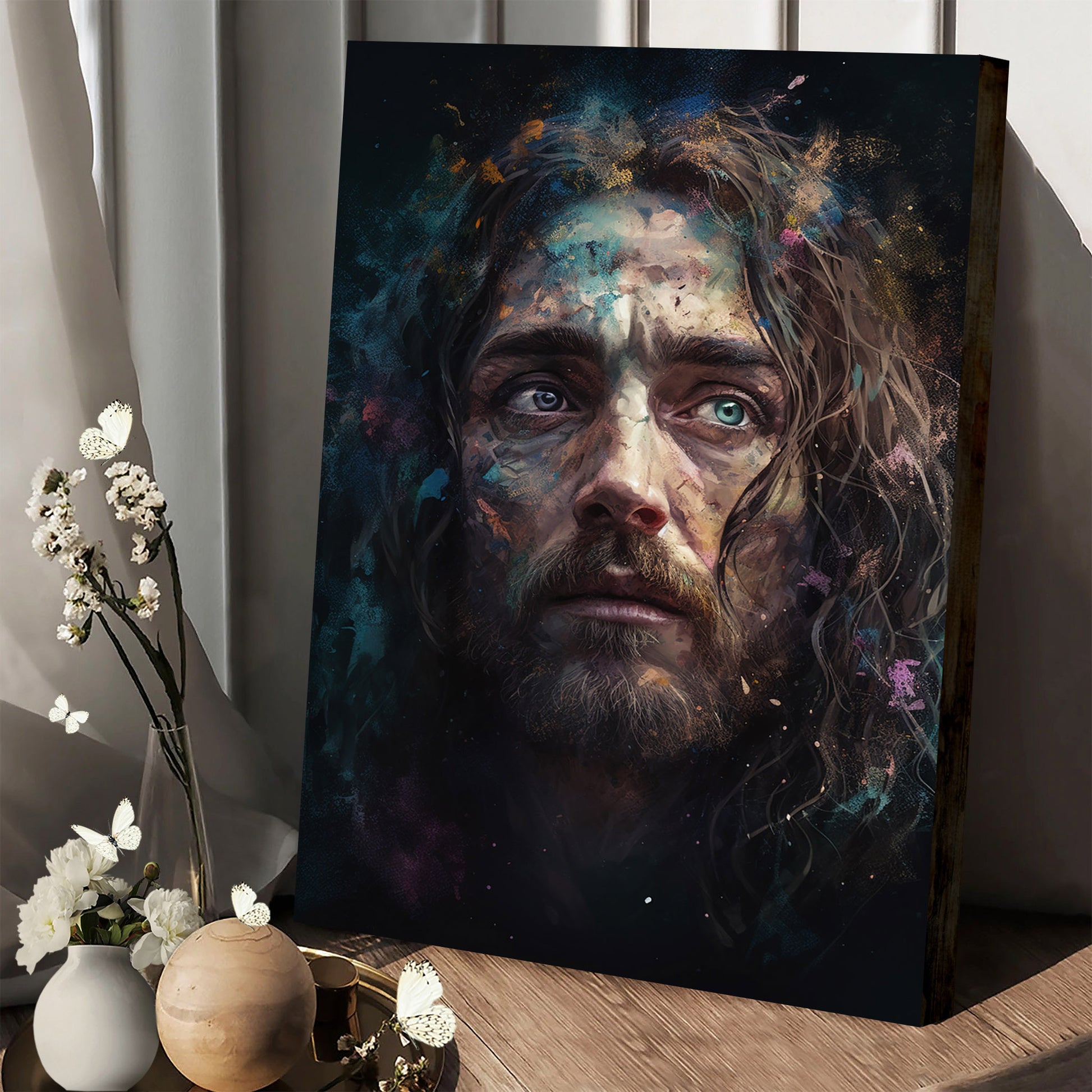 Jesus Face With A Galaxy Background - Canvas Picture - Jesus Christ Canvas - Christian Wall Art