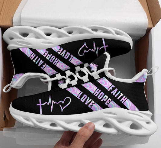 Jesus Faith Hope Love Yezy Running Sneakers Black Max Soul Shoes - Christian Shoes For Men And Women