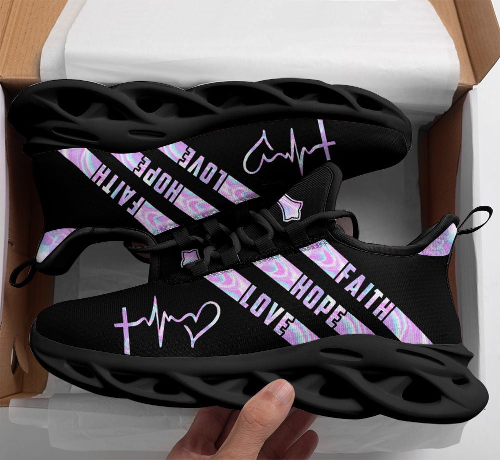 Jesus Faith Hope Love Yezy Running Sneakers Black Max Soul Shoes - Christian Shoes For Men And Women
