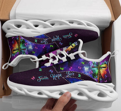 Jesus Faith Hope Love Yezy Running Sneakers Purple Max Soul Shoes - Christian Shoes For Men And Women