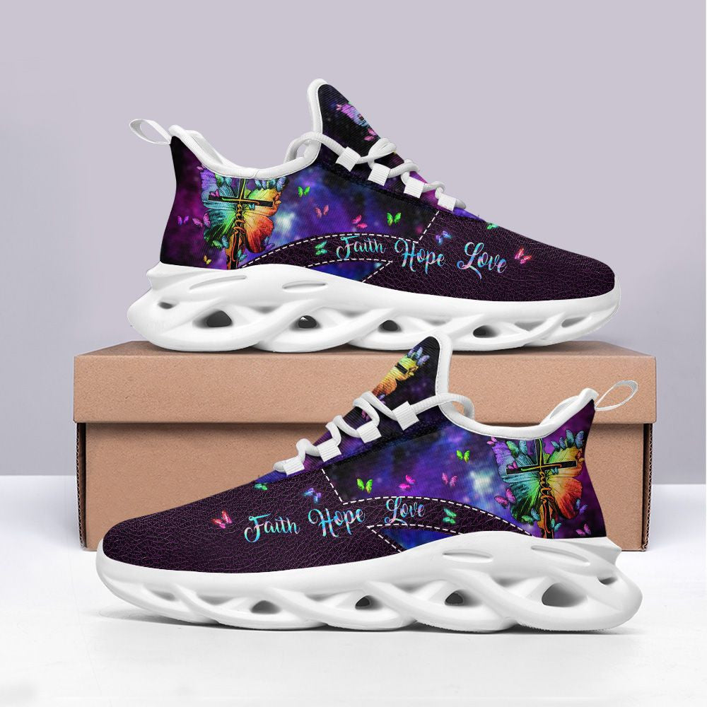 Jesus Faith Hope Love Yezy Running Sneakers Purple Max Soul Shoes - Christian Shoes For Men And Women