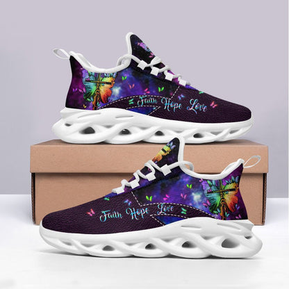 Jesus Faith Hope Love Yezy Running Sneakers Purple Max Soul Shoes - Christian Shoes For Men And Women