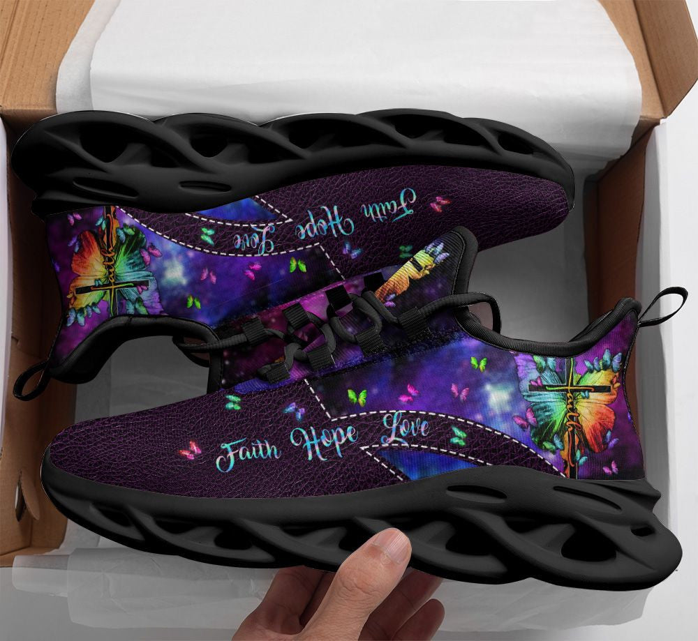Jesus Faith Hope Love Yezy Running Sneakers Purple Max Soul Shoes - Christian Shoes For Men And Women