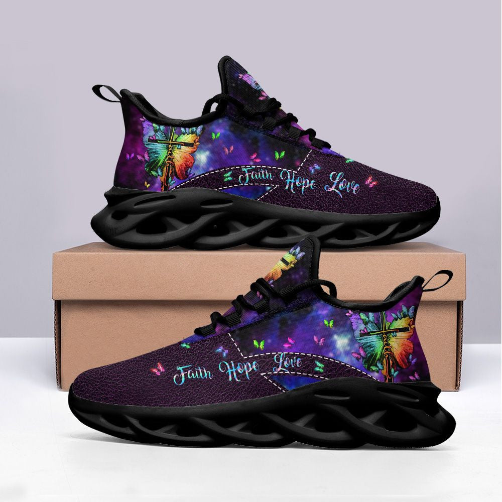 Jesus Faith Hope Love Yezy Running Sneakers Purple Max Soul Shoes - Christian Shoes For Men And Women