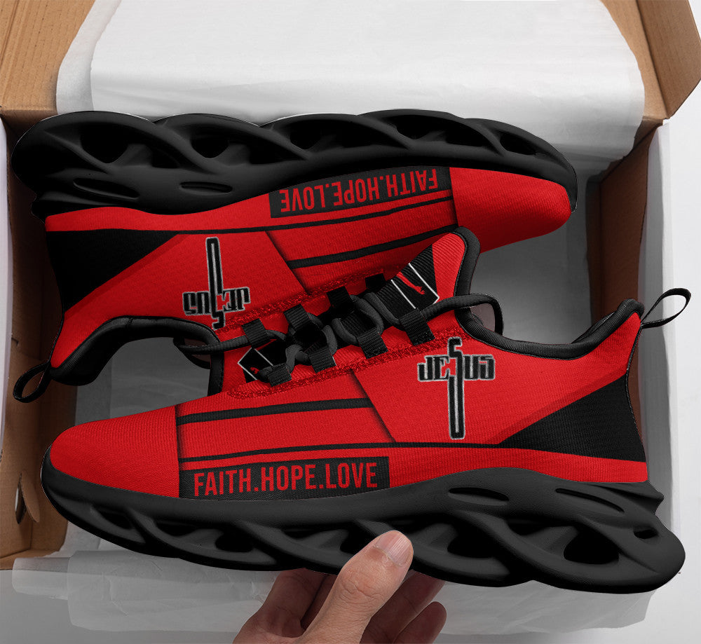 Jesus Faith Hope Love Yezy Running Sneakers Red Max Soul Shoes - Christian Shoes For Men And Women