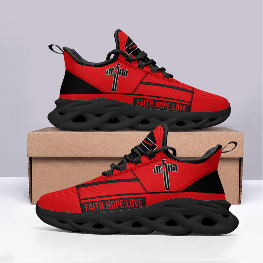 Jesus Faith Hope Love Yezy Running Sneakers Red Max Soul Shoes - Christian Shoes For Men And Women