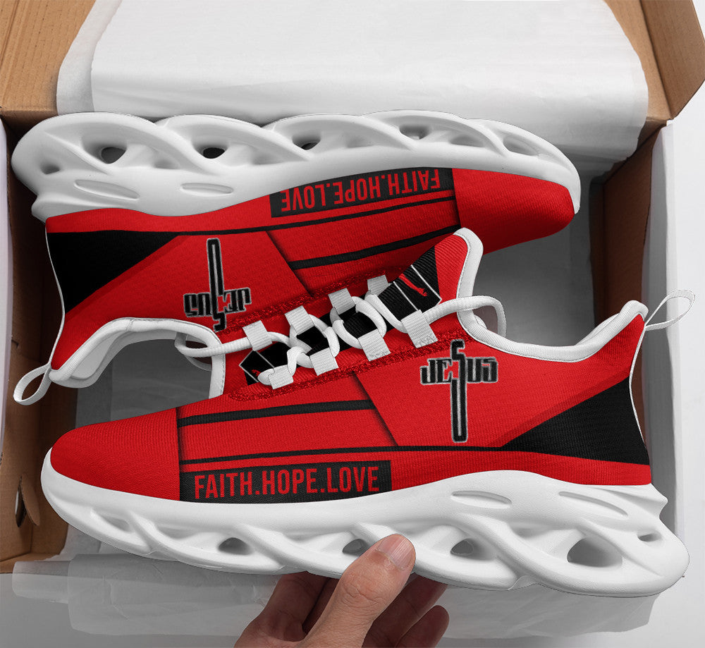 Jesus Faith Hope Love Yezy Running Sneakers Red Max Soul Shoes - Christian Shoes For Men And Women