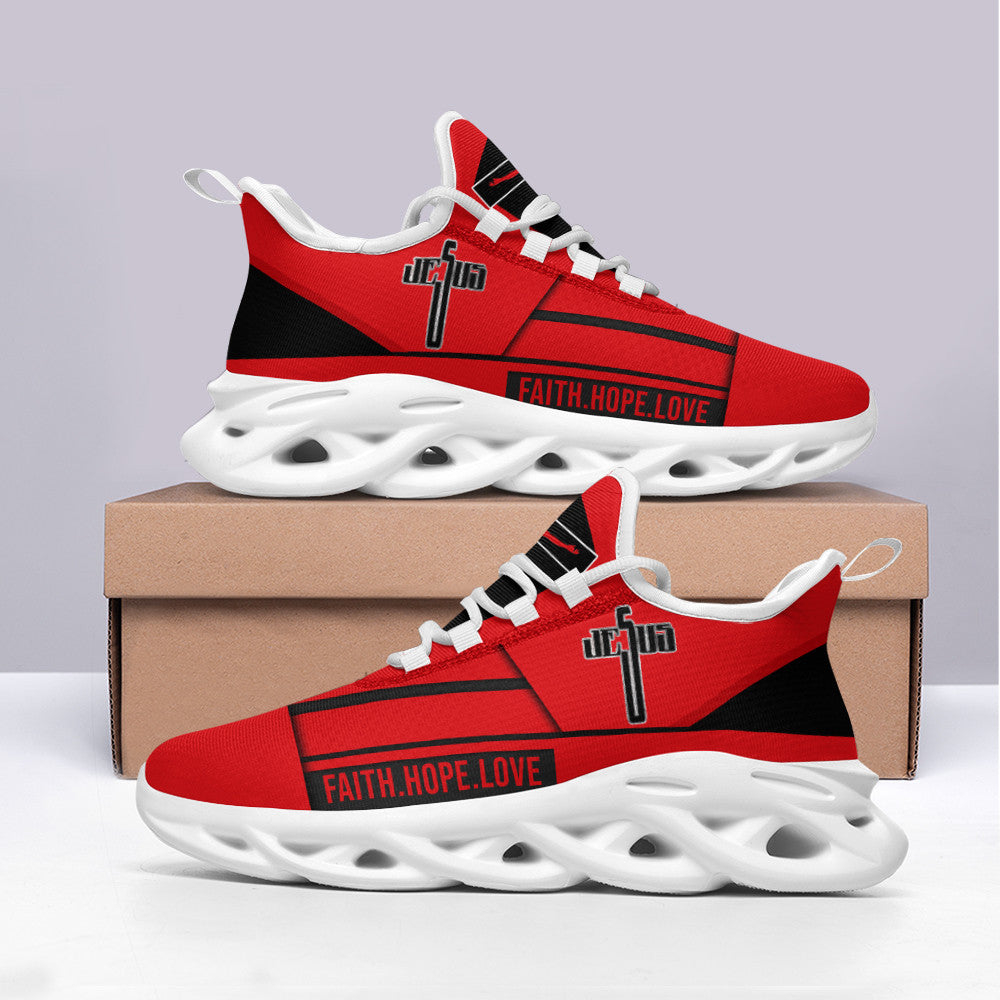Jesus Faith Hope Love Yezy Running Sneakers Red Max Soul Shoes - Christian Shoes For Men And Women
