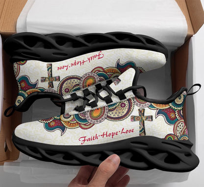 Jesus Faith Hope Love Yezy Running Sneakers White Max Soul Shoes - Christian Shoes For Men And Women