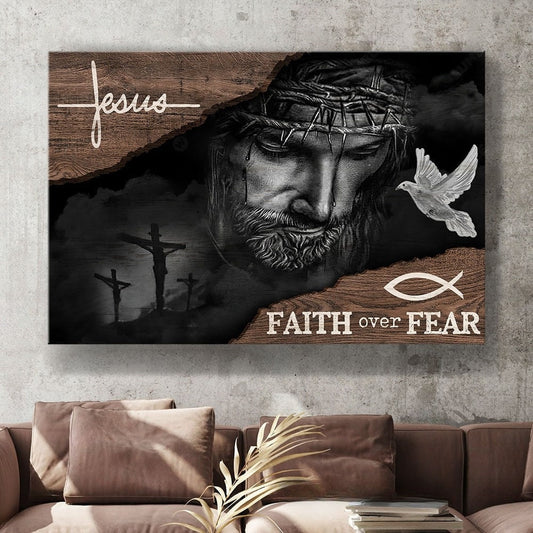 Jesus Faith Over Fear Black And White Painting Canvas Wall Art - Jesus Canvas Pictures - Christian Wall Posters