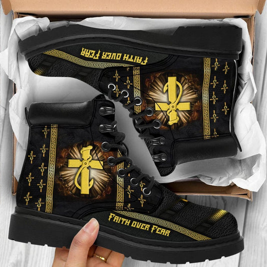 Jesus Faith Over Fear Black Tbl Boots - Christian Shoes For Men And Women