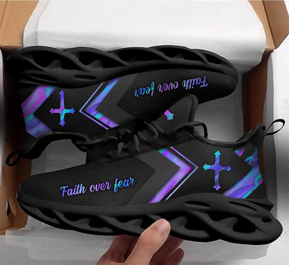 Jesus Faith Over Fear Black Yezy Running Sneakers Max Soul Shoes - Christian Shoes For Men And Women