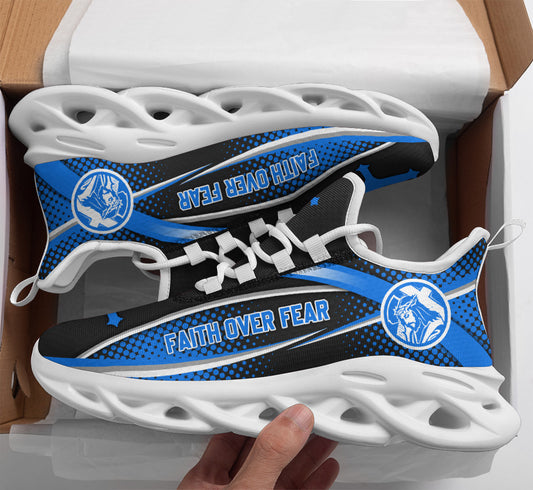 Jesus Faith Over Fear Blue Yezy Running Sneakers Max Soul Shoes - Christian Shoes For Men And Women
