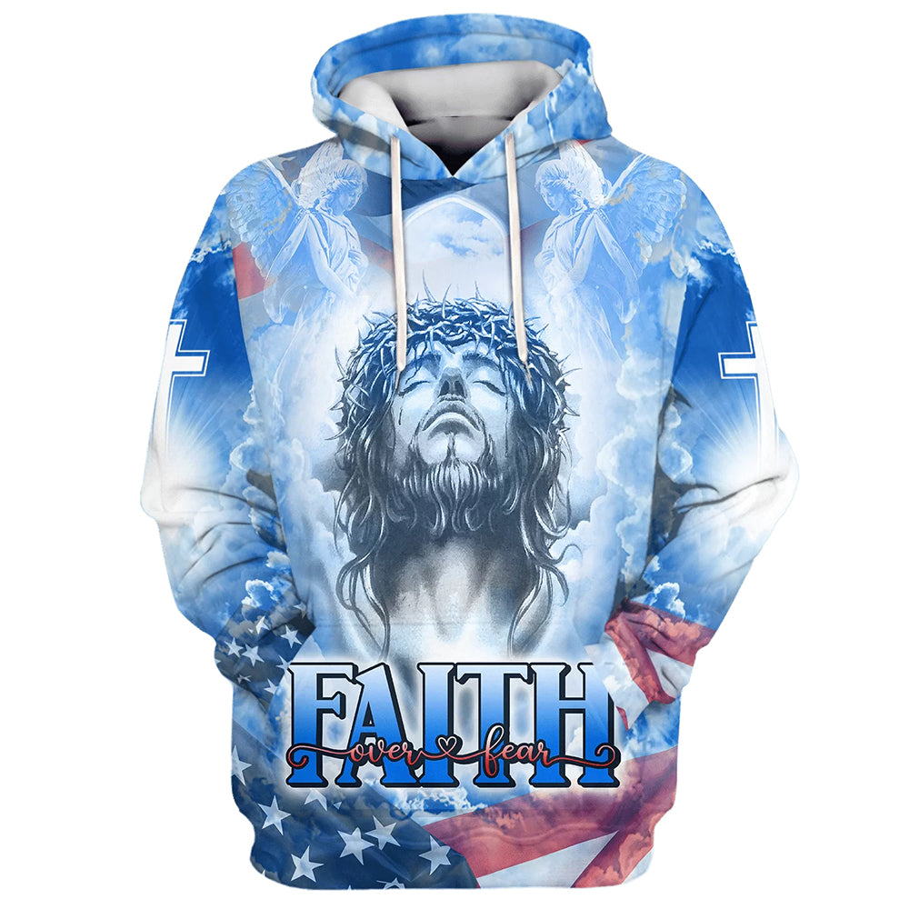 Jesus Faith Over Fear Hoodies - Jesus Hoodie - Men & Women Christian Hoodie - 3D Printed Hoodie