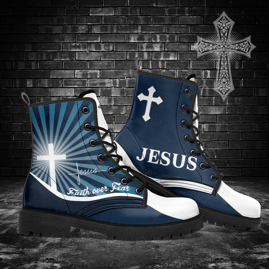 Jesus Faith Over Fear Leather Boots - Christian Shoes For Men And Women