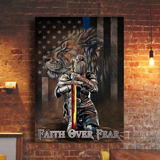 Jesus Faith Over Fear Lion American Flag Canvas Posters - Christian Wall Posters - Religious Wall Decor