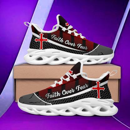 Jesus Faith Over Fear Red Black Yezy Running Sneakers Max Soul Shoes - Christian Shoes For Men And Women