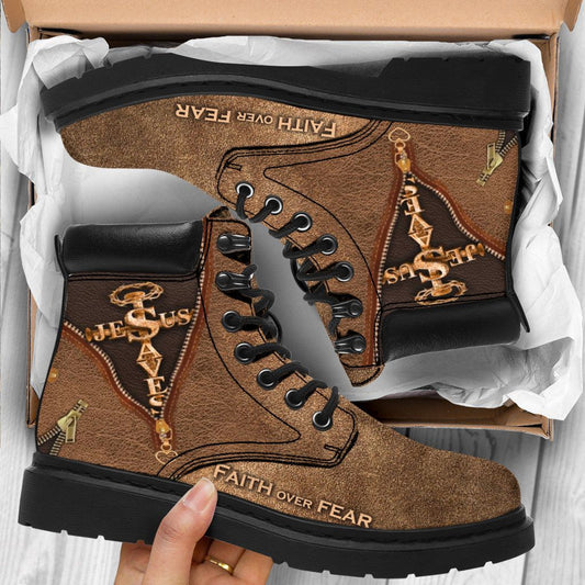 Jesus Faith Over Fear Tbl Boots Brown - Christian Shoes For Men And Women