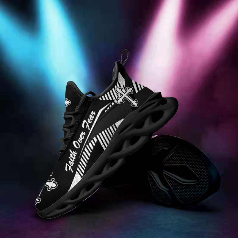 Jesus Faith Over Fear Yezy Black Running Sneakers Max Soul Shoes - Christian Shoes For Men And Women