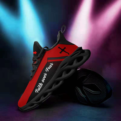 Jesus Faith Over Fear Yezy Red Running Sneakers Max Soul Shoes - Christian Shoes For Men And Women