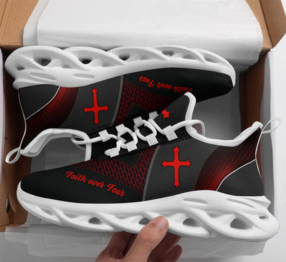 Jesus Faith Over Fear Yezy Running Sneakers Black Max Soul Shoes - Christian Shoes For Men And Women