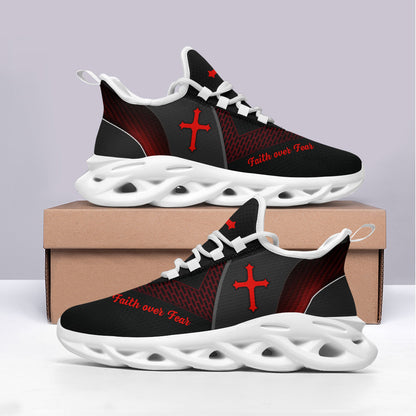 Jesus Faith Over Fear Yezy Running Sneakers Black Max Soul Shoes - Christian Shoes For Men And Women