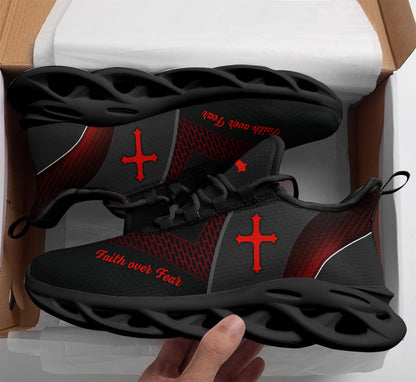 Jesus Faith Over Fear Yezy Running Sneakers Black Max Soul Shoes - Christian Shoes For Men And Women