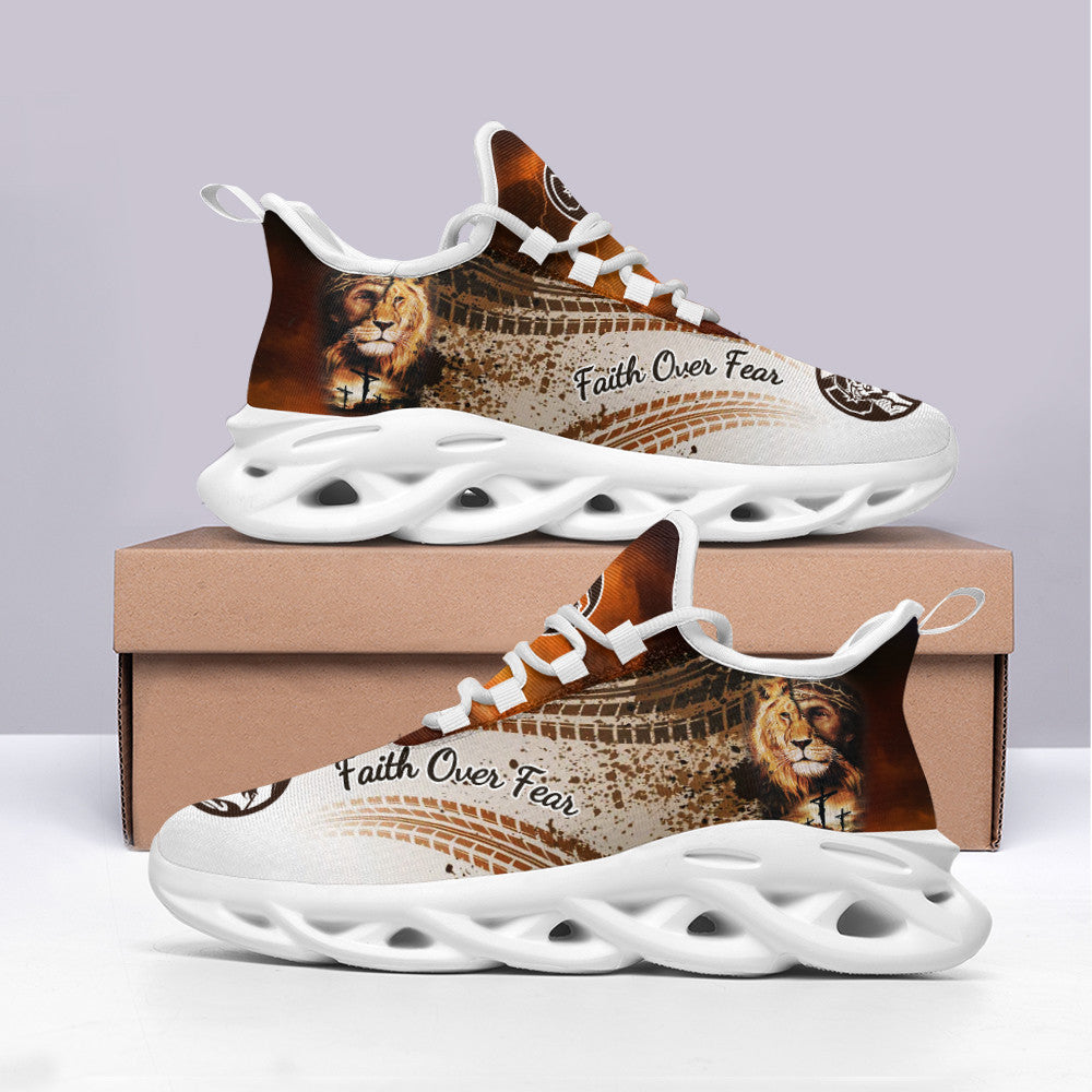 Jesus Faith Over Fear Yezy Running Sneakers Black White Max Soul Shoes - Christian Shoes For Men And Women