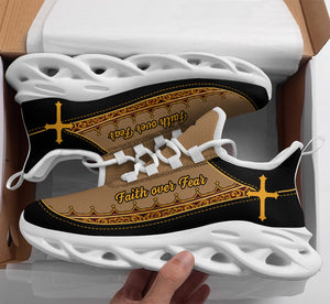 Jesus Faith Over Fear Yezy Running Sneakers Brown Max Soul Shoes - Christian Shoes For Men And Women