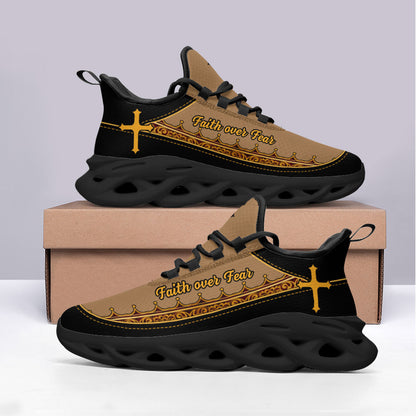 Jesus Faith Over Fear Yezy Running Sneakers Brown Max Soul Shoes - Christian Shoes For Men And Women