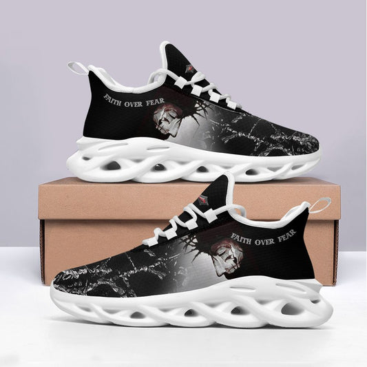 Jesus Faith Over Fear Yezy Running Sneakers Max Soul Shoes - Christian Shoes For Men And Women