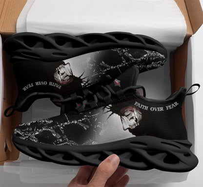 Jesus Faith Over Fear Yezy Running Sneakers Max Soul Shoes - Christian Shoes For Men And Women