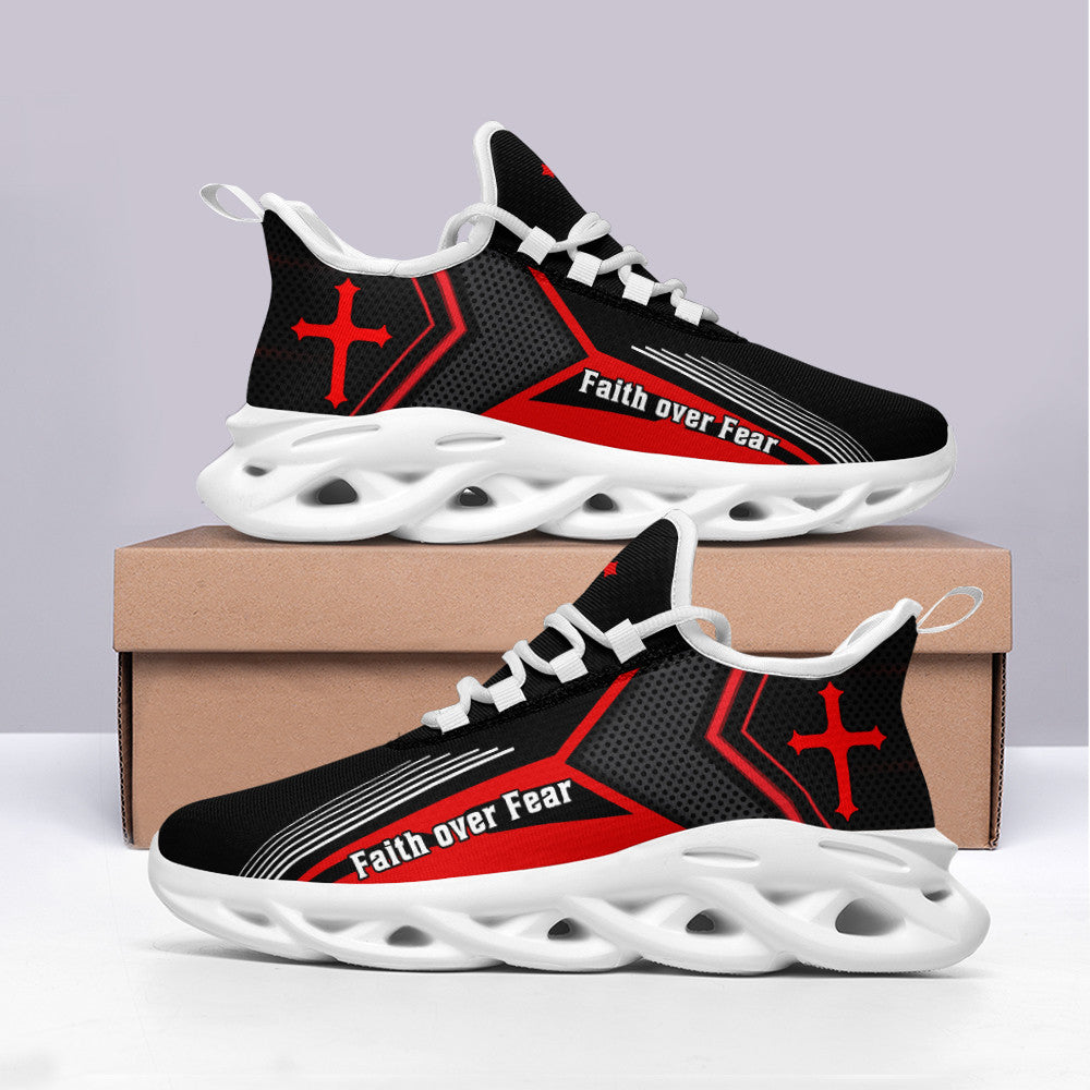 Jesus Faith Over Fear Yezy Running Sneakers Red Max Soul Shoes - Christian Shoes For Men And Women