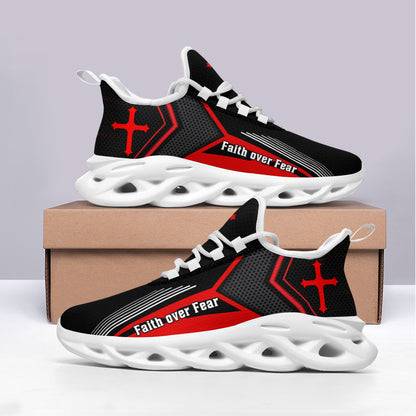 Jesus Faith Over Fear Yezy Running Sneakers Red Max Soul Shoes - Christian Shoes For Men And Women