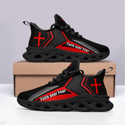 Jesus Faith Over Fear Yezy Running Sneakers Red Max Soul Shoes - Christian Shoes For Men And Women