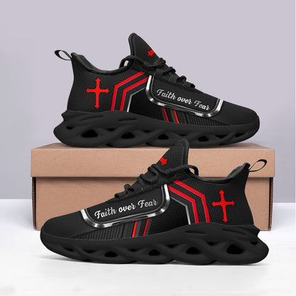 Jesus Faith Over Fear Yezy Running Sneakers White And Black Max Soul Shoes - Christian Shoes For Men And Women