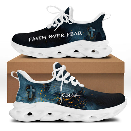 Jesus Faith Over Fear Yezy Running Sneakers White Black Max Soul Shoes - Christian Shoes For Men And Women